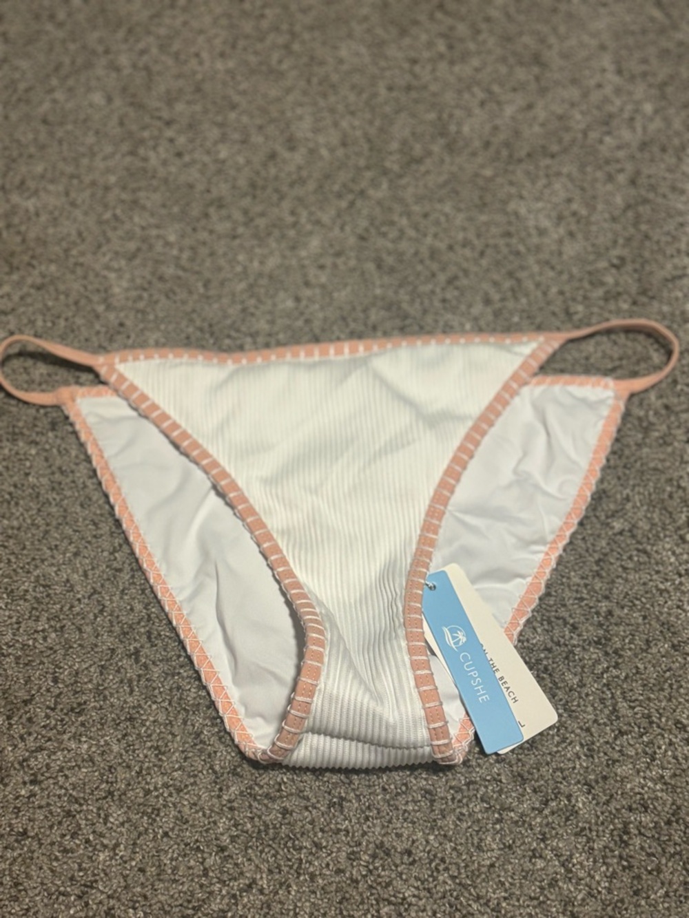 Cupshe White Bikini Bottom with Blush Trim